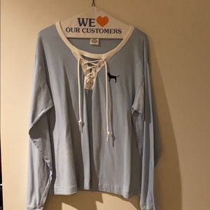 PINK lace up long sleeves shirt